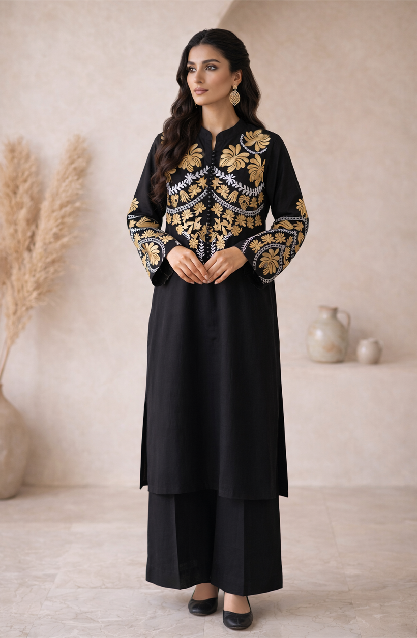 Classic Noir Embroidered Suit