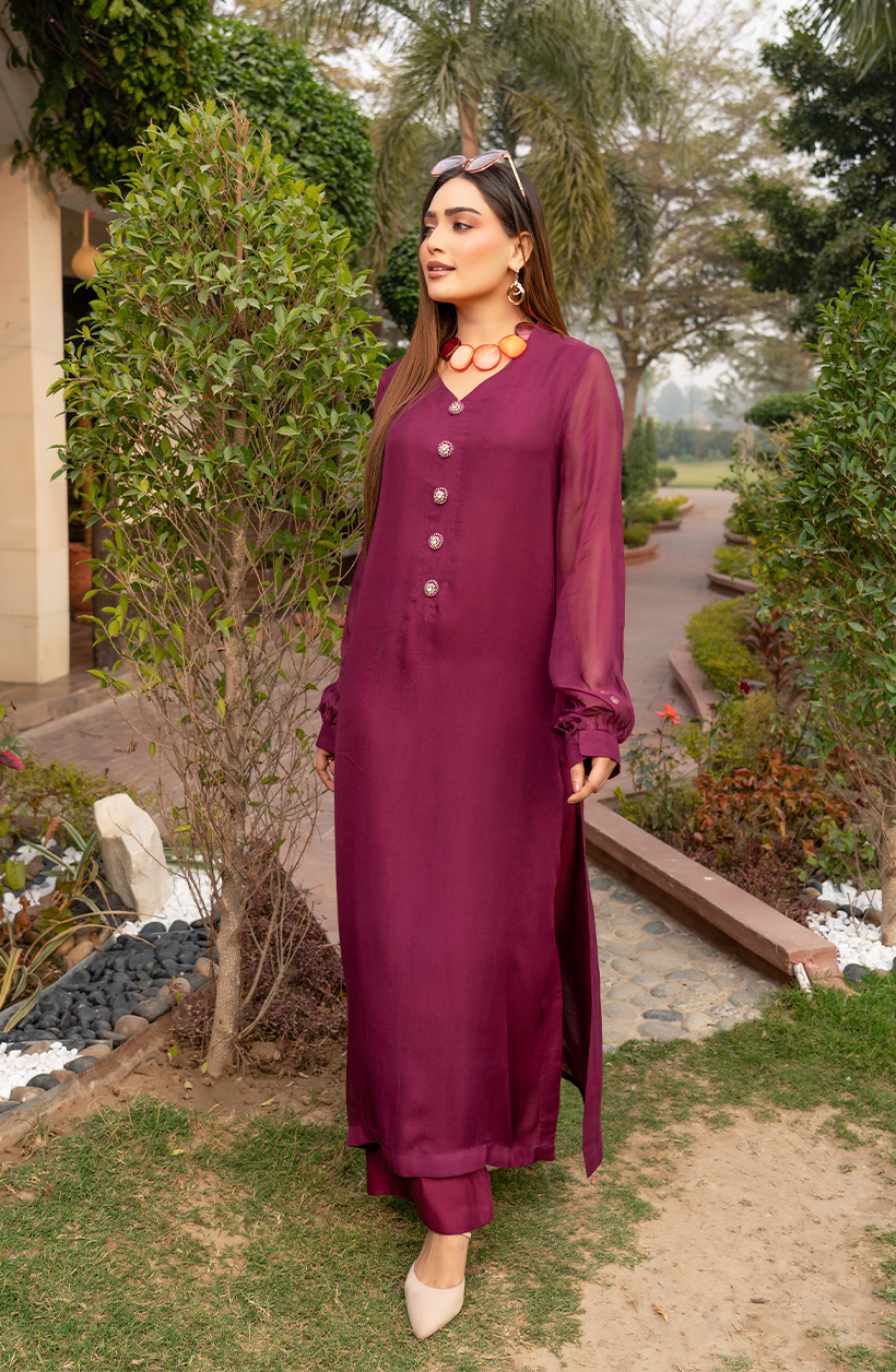 Aubergine Rose Chiffon Set