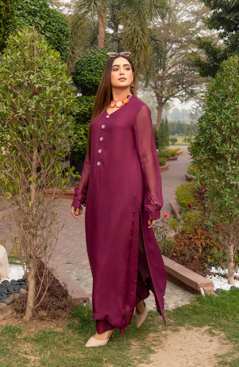 Aubergine Rose Chiffon Set
