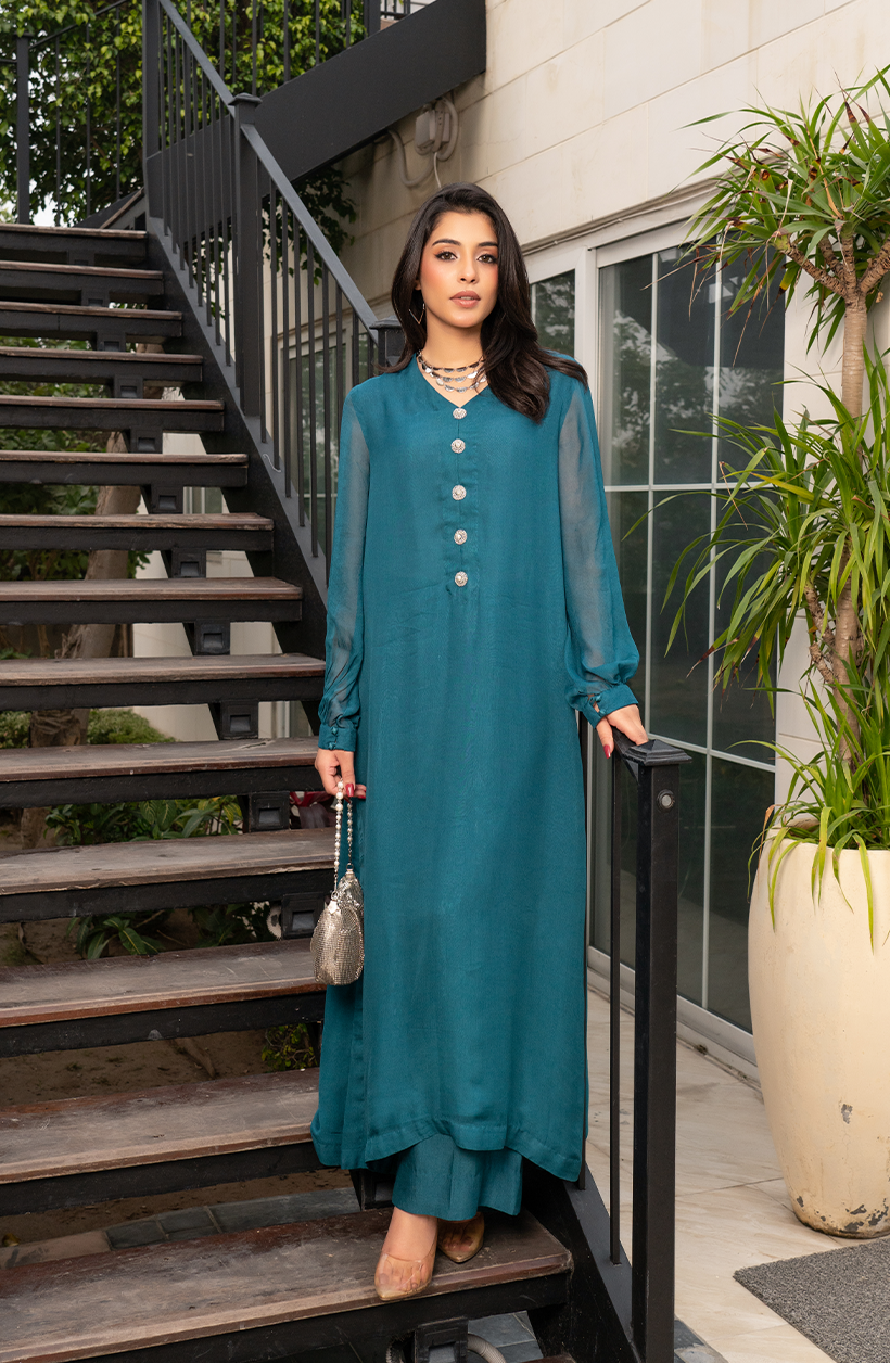 Deep Teal Chiffon Set