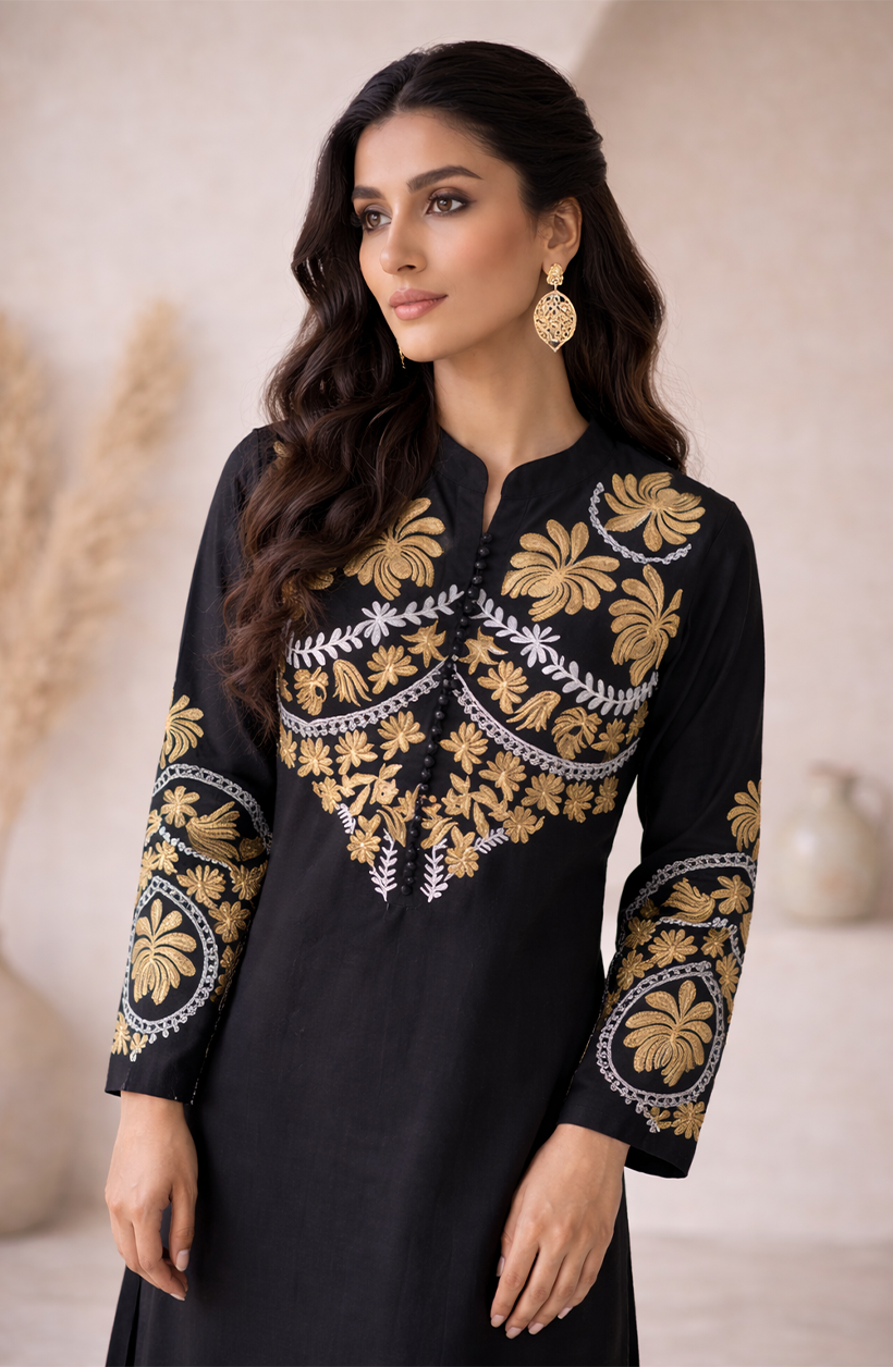 Classic Noir Embroidered Suit