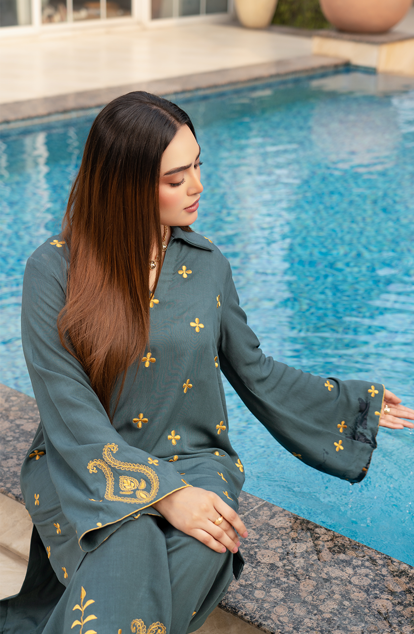 Gray Linen 2 Piece Suit