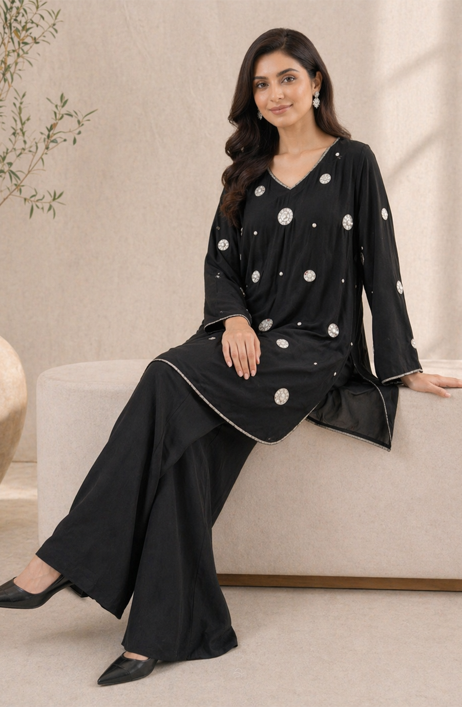 Adda Work Black Khaddi Silk 2-Piece Suit