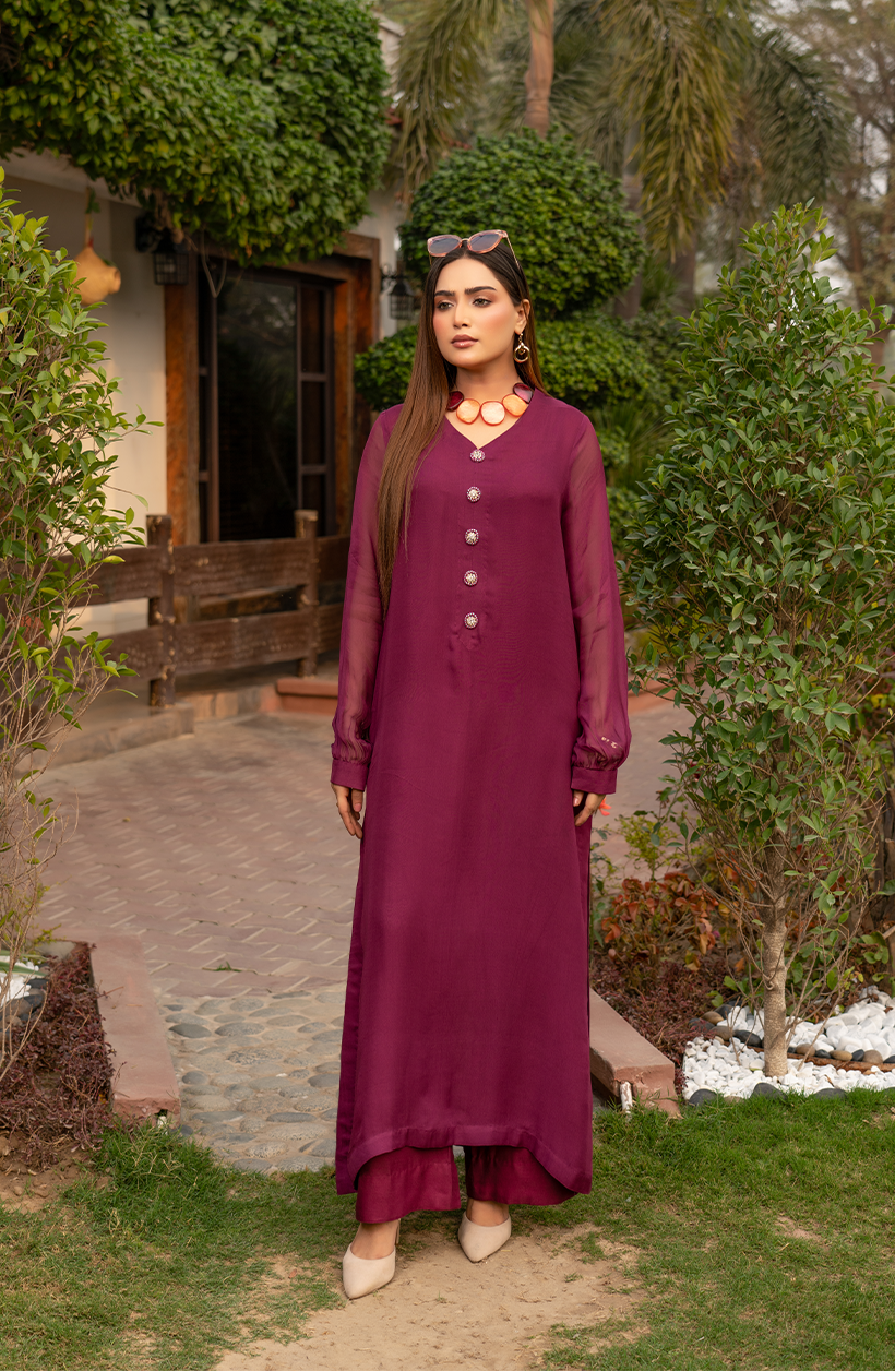 Aubergine Rose Chiffon Set