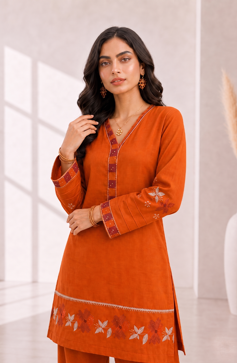 Orange Embroidered Suit