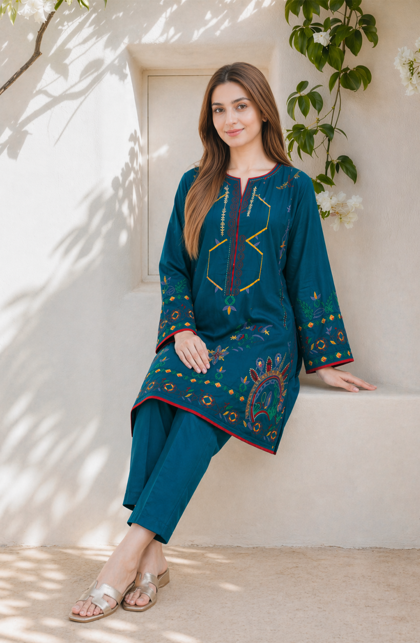 Deep Teal Embroidered Suit