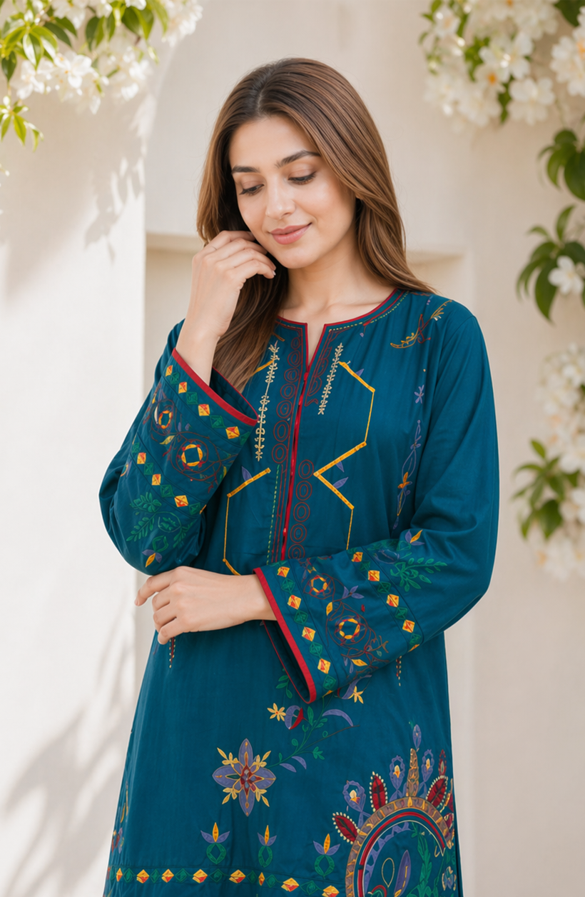 Deep Teal Embroidered Suit