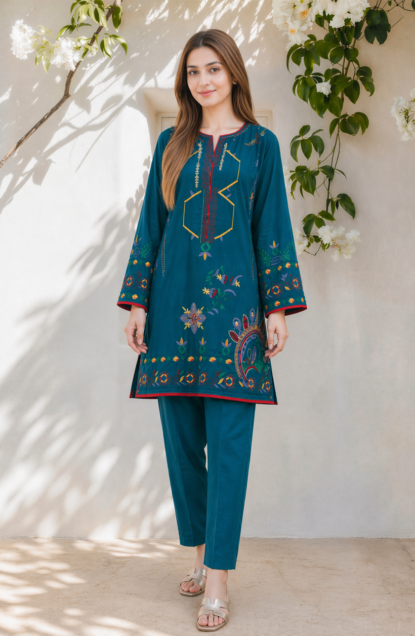 Deep Teal Embroidered Suit
