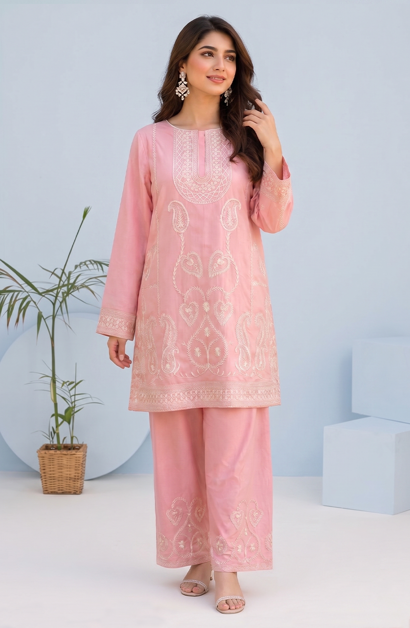 Rose Pink Embroidered 2 Piece Suit