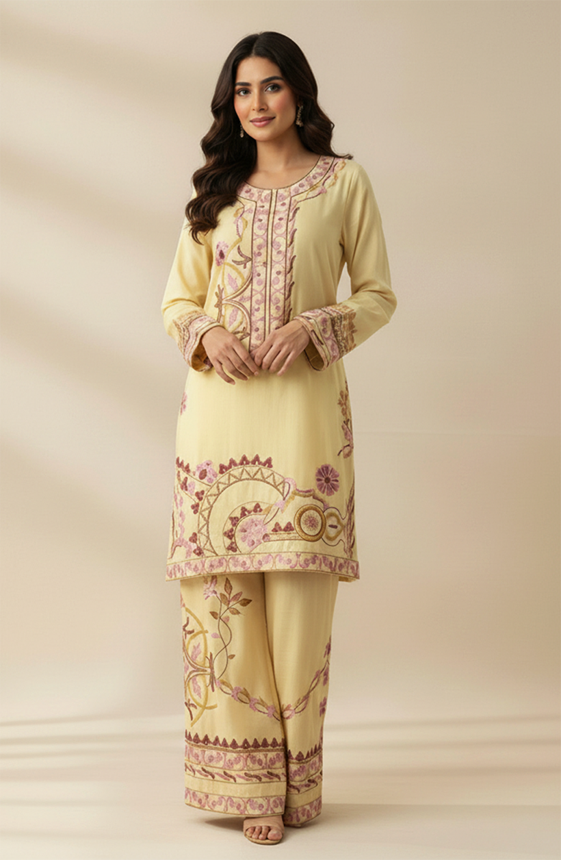 Yellow Embroidered Suit