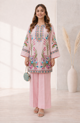 Baby Pink Embroidered Khaddi Silk 2-Piece Suit
