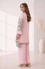 Baby Pink Embroidered Khaddi Silk 2-Piece Suit